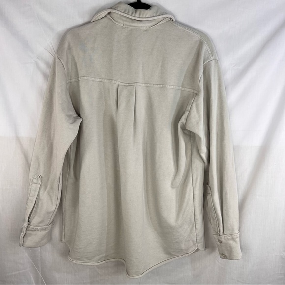 Forever 21 Women’s French Terry Oversized Shacket Button Up Beige Sz S Minimal - Picture 5 of 10